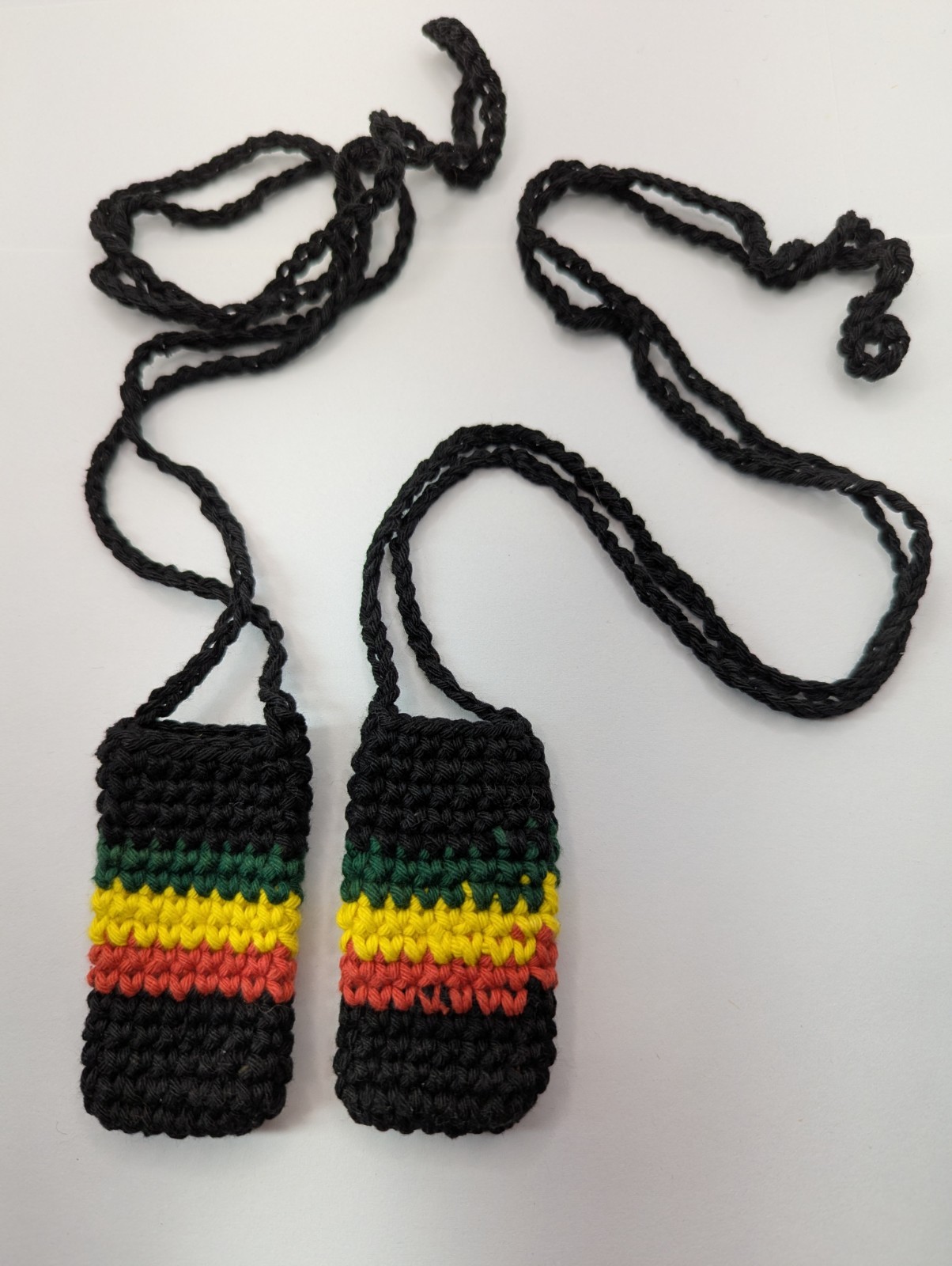 Necklace Lighter Case Holder. Rasta Red Gold & Green. 2 Pack.
