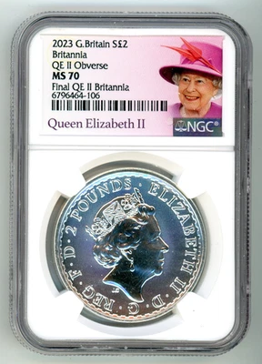 2023 Britannia 1oz Silver Final Queen Elizabeth II NGC MS70 - Image 1 of 2
