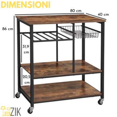 Carrello 3 Ripiani Per Cucina O Salone - In MDF E Metallo, Con Ganci. Design Industriale, Multifunzione! - Foto 9