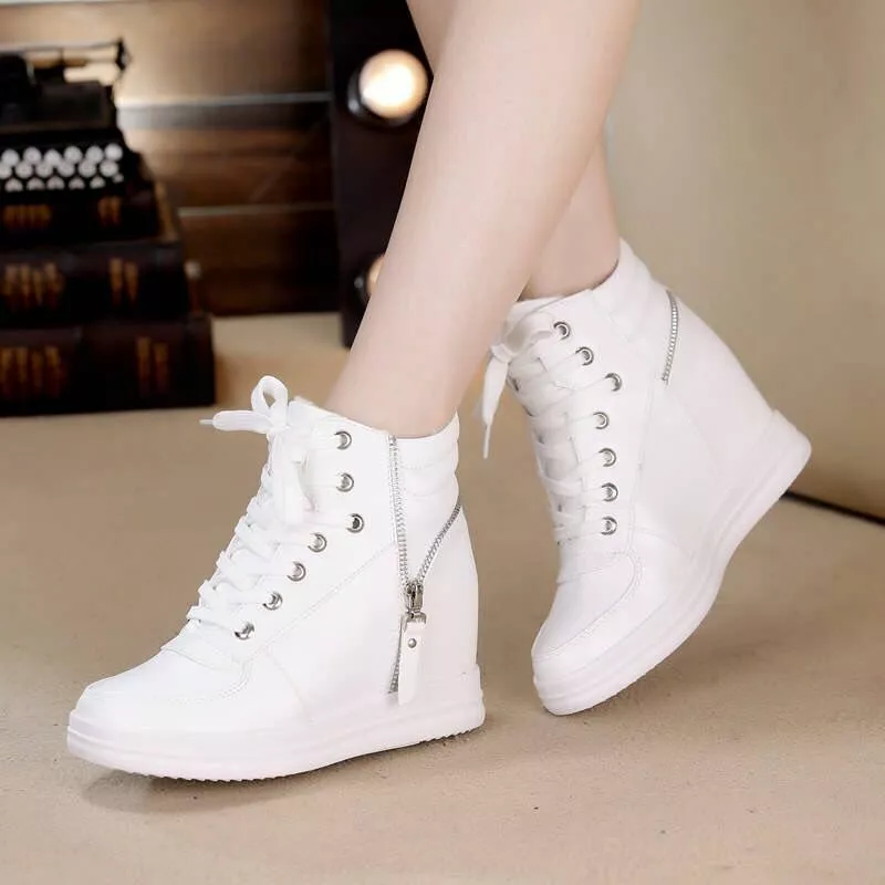 Chic Womens High Top Boots Zip Lace Up Hidden Heel Shoes | eBay