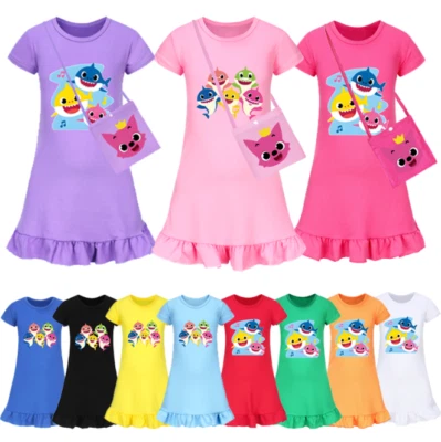 Kids Girls Baby Sharks Nightwear Cozy Sleepwear Pyjamas Casual Nightdress Gifts