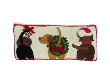 Mud Pie Wool Hooked Christmas Throw Pillow Dogs 18" Long Rectangle Mud Pie Wool Hooked Christmas Throw Pillow Dogs 18" Long Rectangle - Image 1