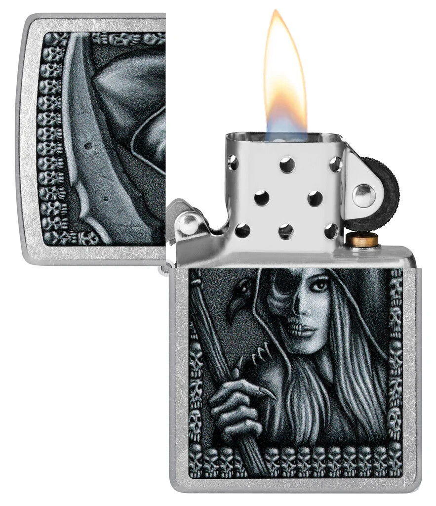 喫煙具・ライター vanson leathers & Marlboro Compass Zippo Zippo 46151, Grim Reaper/Beauty Design, Street Chrome Finish