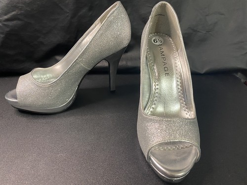 Rampage Gracee 6,5 Damen-Plateausohle silber Glitzer Glitzer 4"-Absatz offene Zehenpartie - Bild 2 von 9