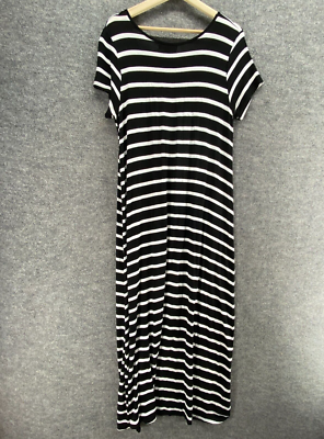 Daisy Island Dress Women L Black Striped Maxi Long V-Neck Short Sleeve |  eBay