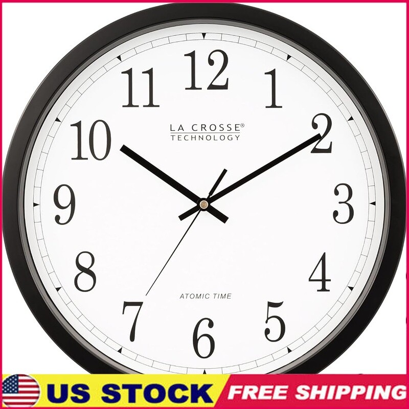 14-Inch Atomic Wall Clock with Battery Power, Multiple Time Zones, and Daylight Saving for US