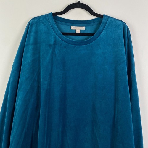 Woman Within Soft Velour Pullover Sweatshirt Top Size 3X Teal Long Sleeve - Picture 2 of 10