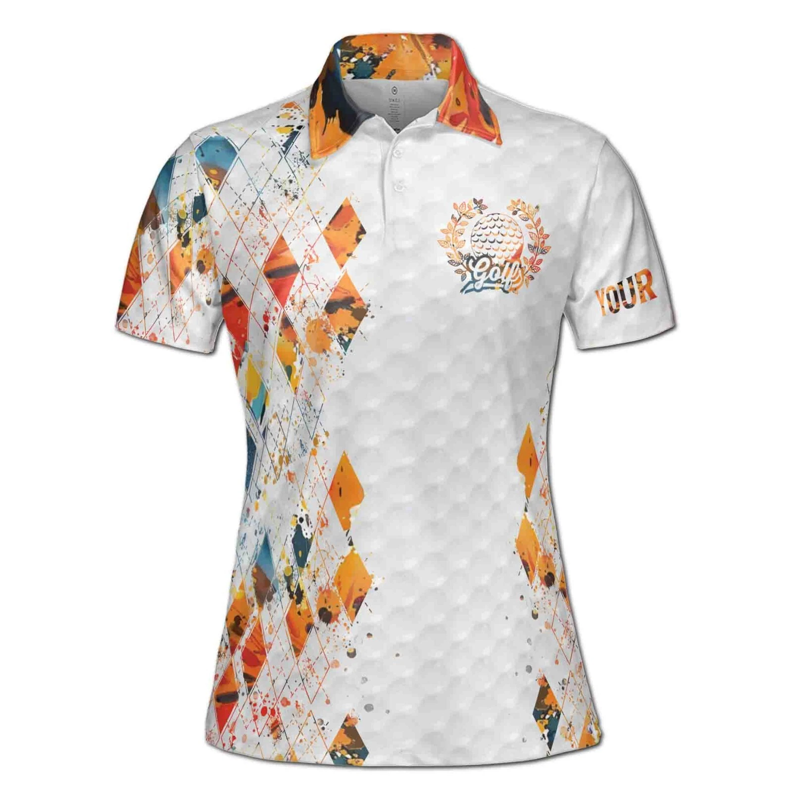Women's Polo Shirt with Custom Name Argyle Spatter Pattern