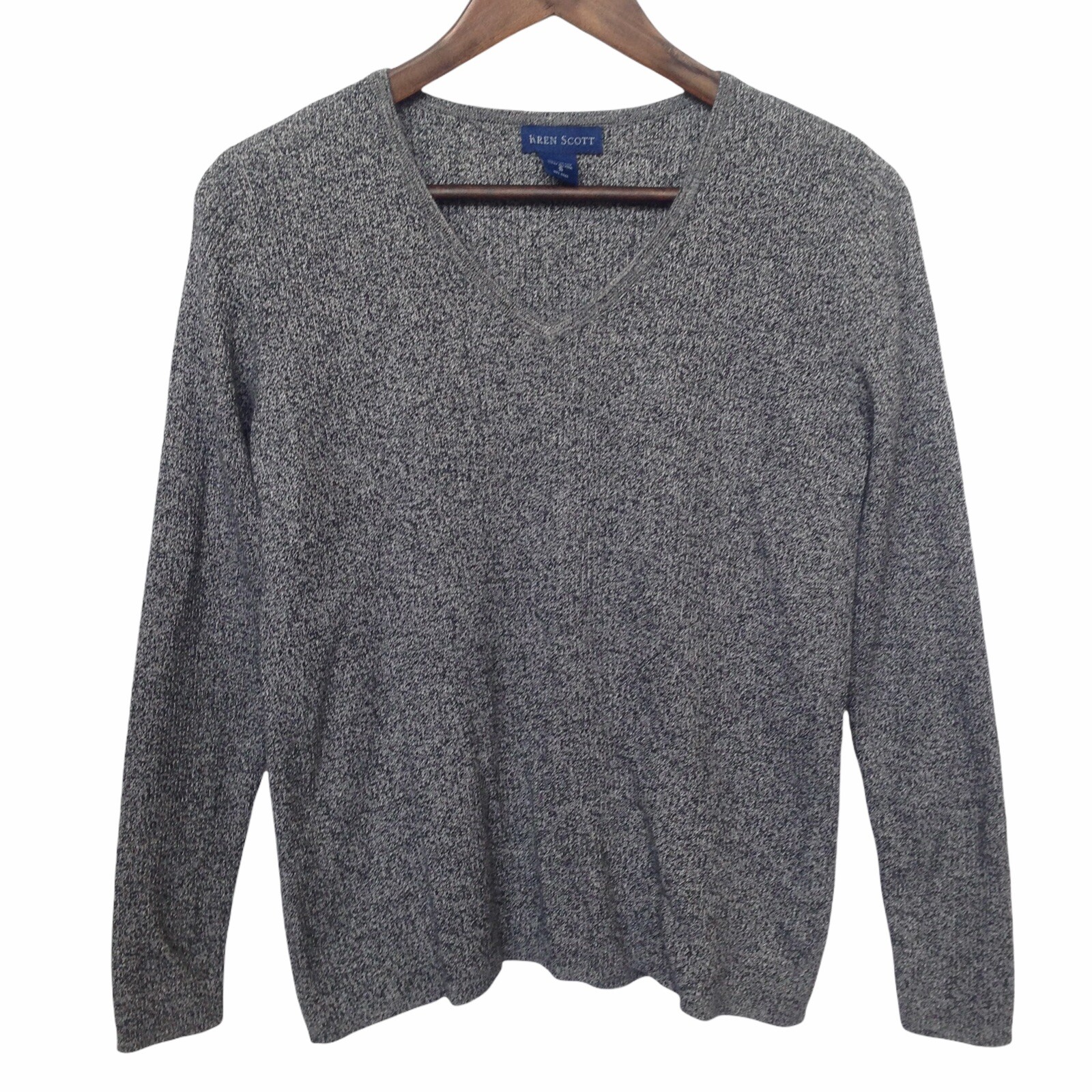 Karen Scott Women Pullover Sweater Size S Gray Knit V-Neck Long-Sleeves Cotton