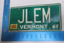 Vermont Vanity License Plate VT 1967 67 1968 68 Initials J L E M JLEM #2
