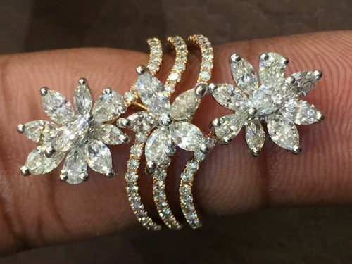 Pave 2,38 cts tondo Marquise Pera taglio diamanti naturale anello in 585 14K oro - Foto 6 di 12