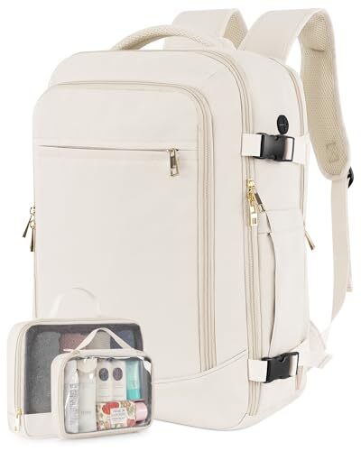 Travel Backpack for Women Men, 40L Carry on Flight Approved Backpack, Beige-image