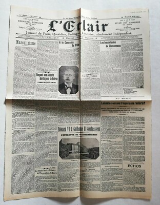 N932 La Une Du Journal L'éclair 15. August 1907 Journal de Paris