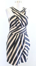 Leifsdottir Anthropologie Macaw Striped Wrap Bodice Sheath Dress Size 6 Black