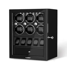 6 Watch Winder For Automatic Watch With 5 Watches Display Storage Box LED Light