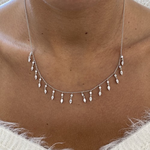 Round & Marquise Lab-Created Diamond Chain Necklace 1.73ct E/VS1 14K White Gold