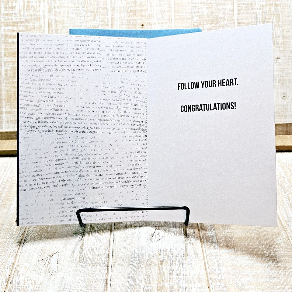 Recycled Paper Greetings Graduation Card Blue Gray Embossed Newsprint - Image 4 of 4