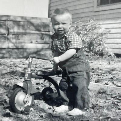 S2 Photograph Tiny Boy Tricycle Portrait Artistic 1959