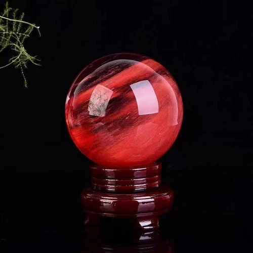 100mm Natural Quartz Crystal Ball Sphere Red Smelting Gemstone Mineral W/ Stand - Picture 2 of 6