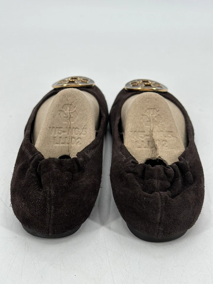 Tory Burch Gamuza Marrón Ballet Plano Para Mujer Talla 6.5 Grande Logo Decoración Foto 3 de 4