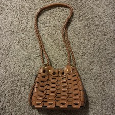 Elka Vintage Brown Leather Woven Crossbody HandBag RARE Excellent FAST SHIP