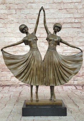 SOLID BRONZE ART DECO STYLE OUTDOOR/GARDEN TWIN LADIES DANCERS SCULPTURE GIFT NR