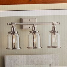 NIB: Nice Bathroom Brush-Nickel 3-Lite VANITY Wall LIGHT w/ Clear Seeded Glass