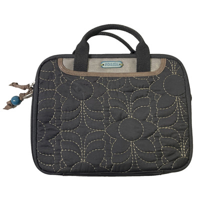 FOSSIL Key-Per Quilted Tote Brown Padded Bag Organizer Purse Small