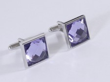 Purple Crystal Cufflinks Square Faceted Stone Silver Tone Mens Formal