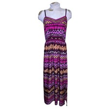 Ann Taylor Loft Aztec Geometric Print Beachy Boho Maxi Dress Med Summer Resort