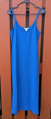 H&M Blue Textured Midi Dress Adjustable Strap Scoop Neck Stretch, Size: Large