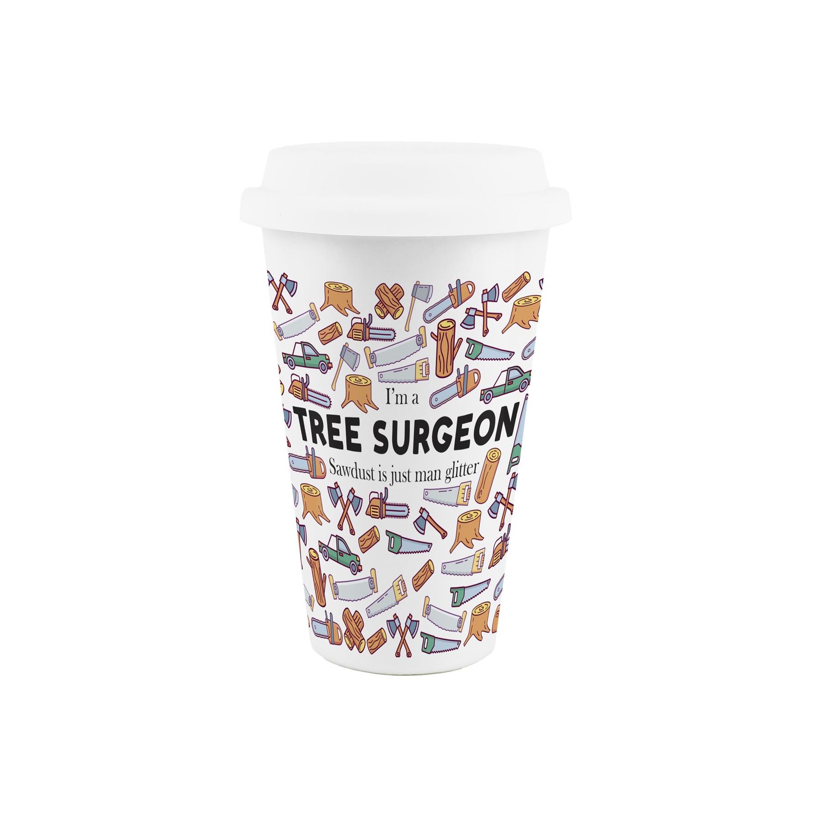 Tree Surgeon Ceramic Travel Mug - Novelty Trades Reusable Drinks Cup Gift