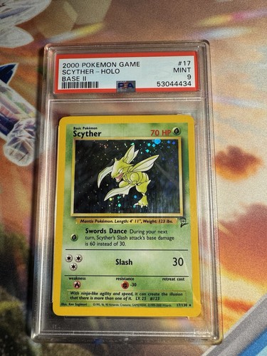 SCYTHER #17/130 Holo 2000 Pokemon Base 2 Unlimited PSA 9 Mint WOTC Wizards
