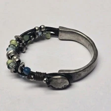 Uno de 50 Leather and Silver Plated Beads Bracelet 7"