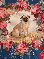 RARE Fabric*Petals & Pugs* Or ‘Pugs &Roses’ by Lee Jofa*Pillow Size*Cottage Core