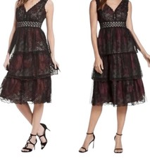 Anthropologie BHLDN Burgundy Dress Black Lace Tiers Midi Prom Gala 10 Formal NEW