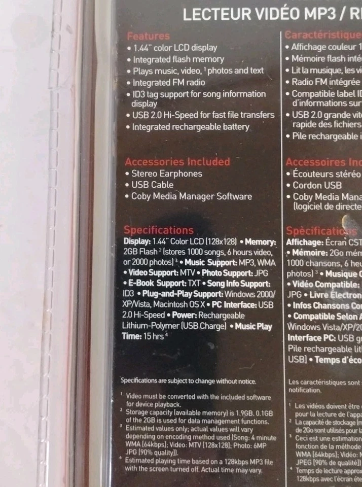 Coby 2GB Go Video MP3 Player 6 Hours Of Video 1000 Songs MP601-2G - Image 4 of 4