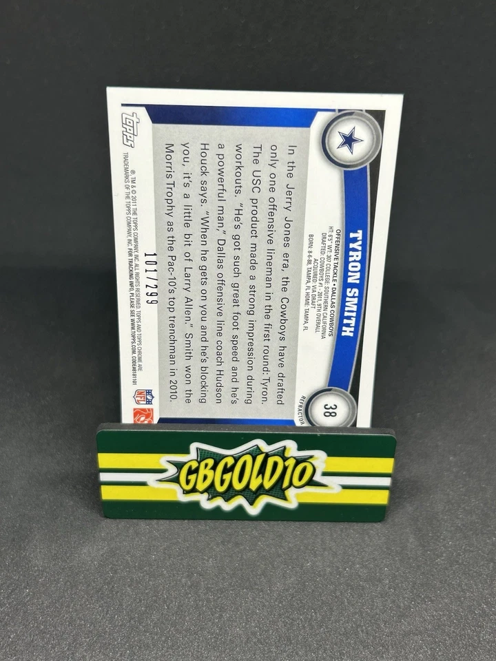 2011 Topps Chrome Tyron Smith Black Refractor/299 Rookie RC - Image 2 of 2