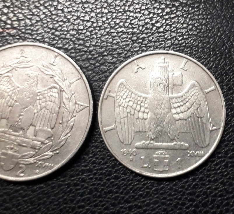 ITALY KINGDOM 0 COINS WITH EMPIRE 1 AND 2 LIRE VOUCHER 2 LIRE AND LIONS 50 CIRCULATED