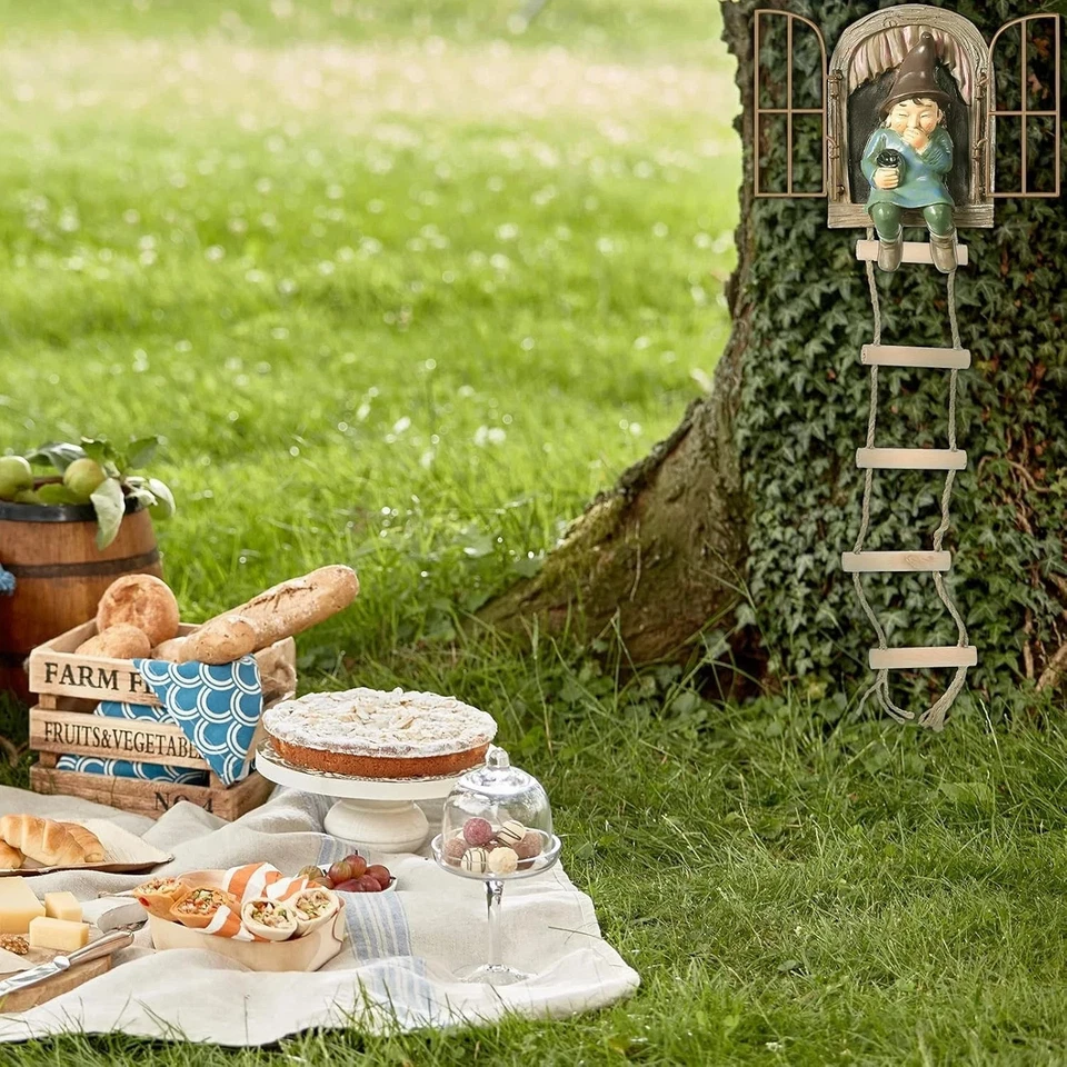 Thyle 4 Piezas Jardín Gnomos Exterior Árbol Abrazador Gnomo Hada Estatua Elfo Out The Foto 3 de 4