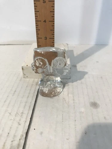 Small Clear Glass Blenko Owl Figurine Paperweight Vintage MCM Art Glass