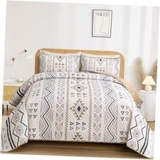 Boho Size Aztec Quilt Set 3 Pieces Lightweight Fall Quilt Beddding King Khaki