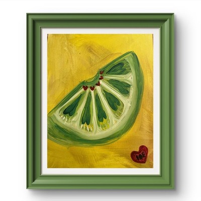 BLESSED#886 Lemon Heart Kitchen 14x11 Original Canvas Art Abstract Food Art