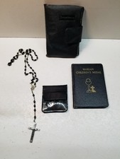 Vintage First Communion Keepsake Lot — Pink Vinyl Case, Prayer Book, Scapular, Veil