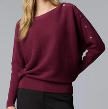 Simply Vera Wang Dolman Sleeve Snap Top Sweater Sz XL - Burgundy Wine -New