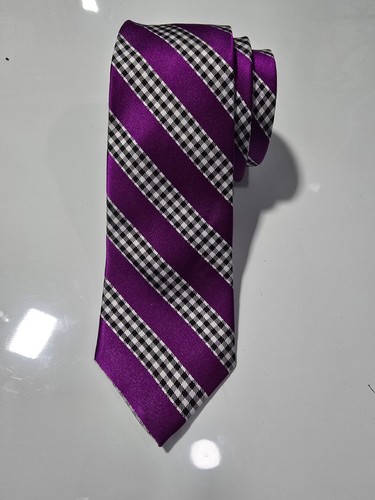 🔥BEN SHERMAN STUNNING, SLIM PURPLE PLAID SILK NECKTIE, NWOT - Picture 12 of 12