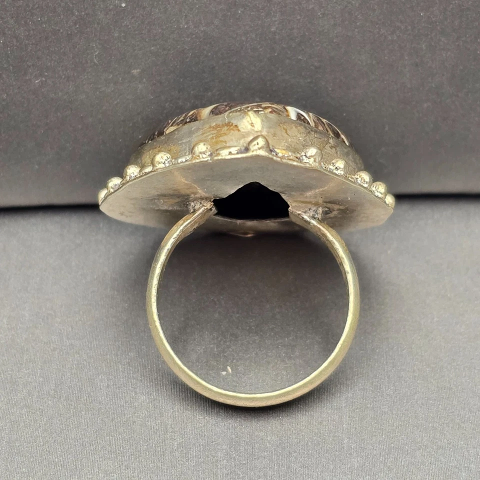 925 Sterling Silver Plated Turritella Agate Ring Size 8 Bezel Setting Bohemian - Image 3 of 4