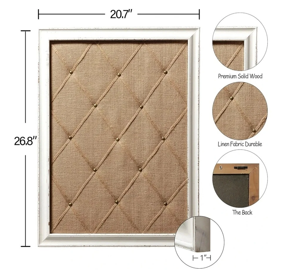 Vision Board Linen Bulletin Board Cork Board White Frame, 21"×27" Pin Boards - Image 3 of 4