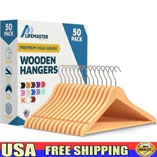 Wooden Clothes Hangers 360 Degree Swivel Hook Durable Anti Slip 50 Pack New