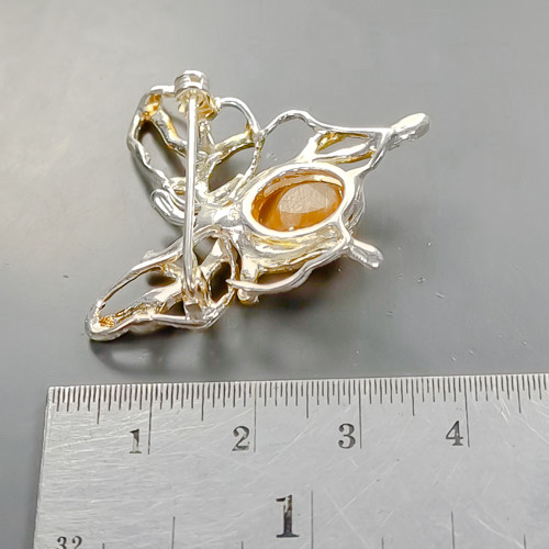 Jewellery Shop Natural Cat's Eye Sunstone Brooch 925 Sterling Silver /NB24960 - Picture 3 of 8